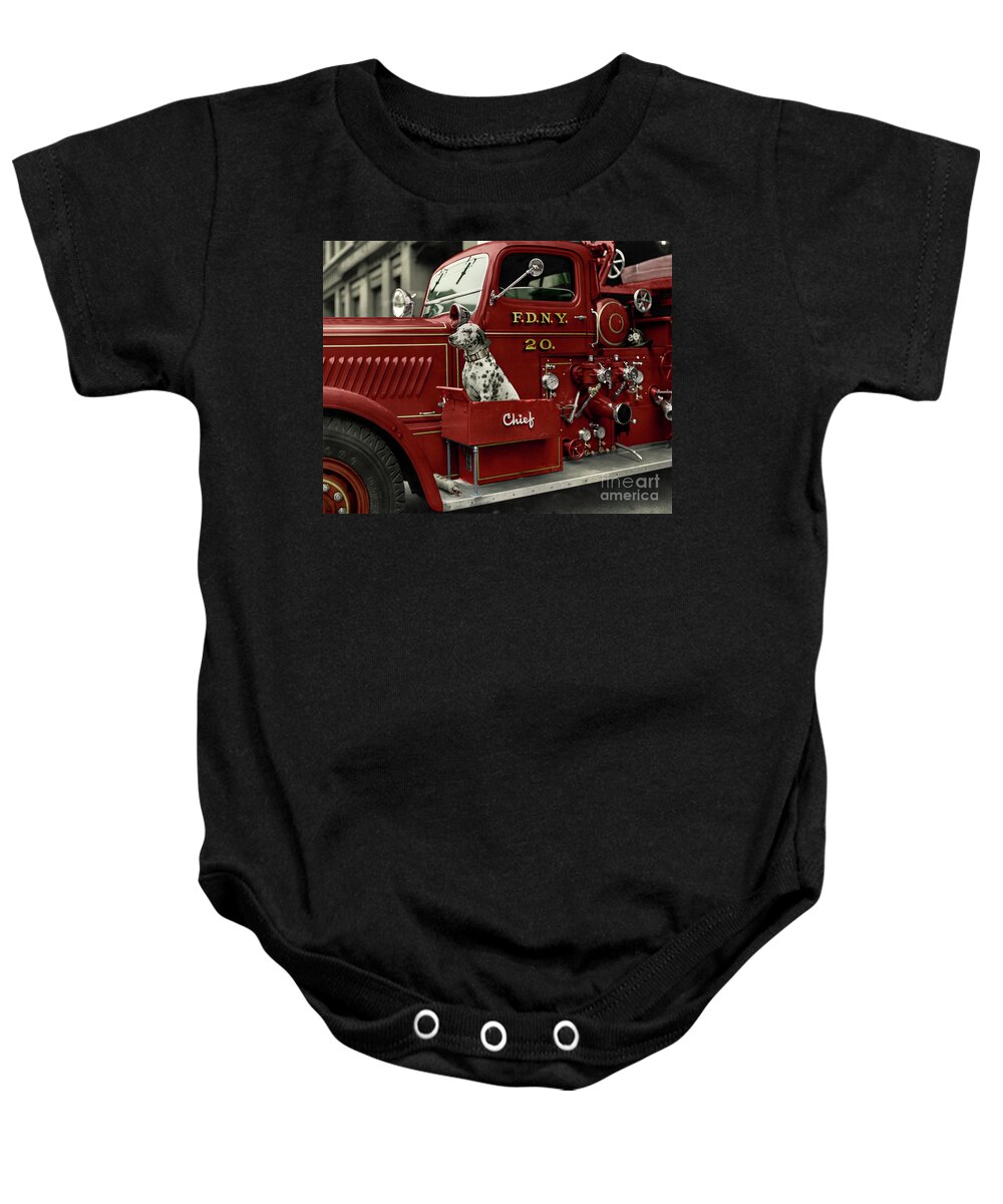  Baby Onesie featuring the photograph Fire Engine F.D.N.Y by Franchi Torres