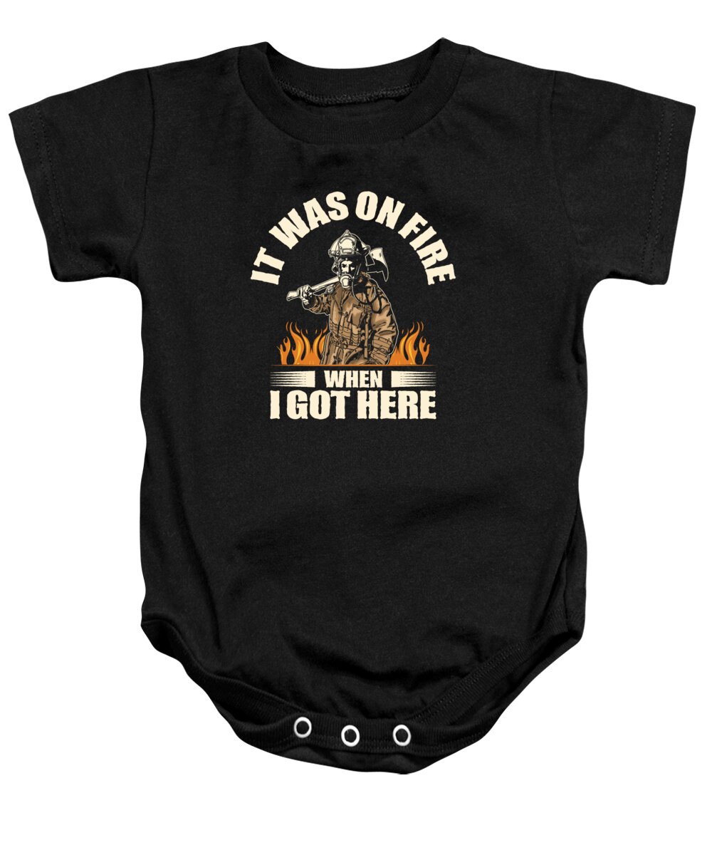 Firefighter Baby Onesie featuring the digital art Firefighter Fire Pun Firefighting Rescue by Toms Tee Store