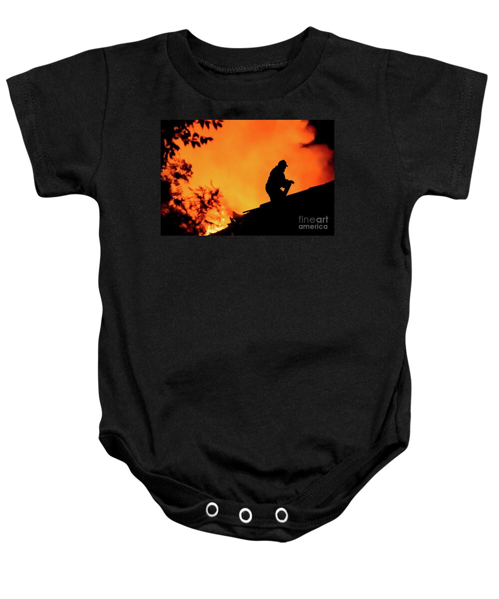 Fireman Baby Onesie featuring the photograph Fireman by Delphimages Photo Creations