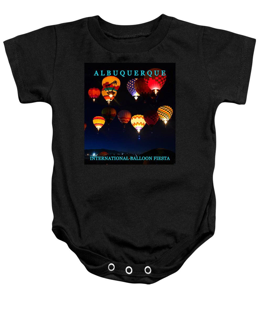 Albuquerque International Balloon Fiesta Baby Onesie featuring the photograph First wave at the fiesta by David Lee Thompson