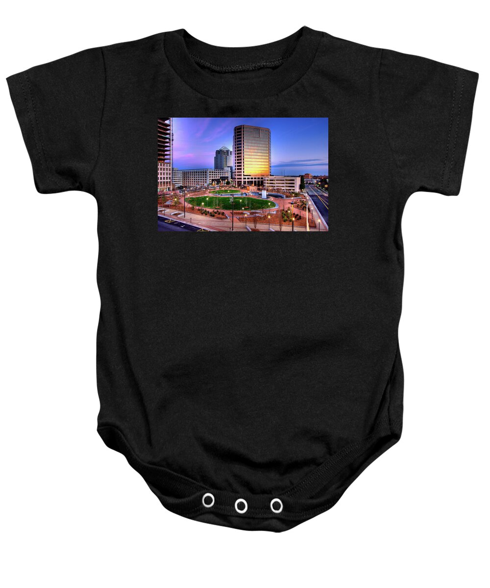 North Carolina Baby Onesie featuring the photograph Fountain in the Park by Dan Carmichael