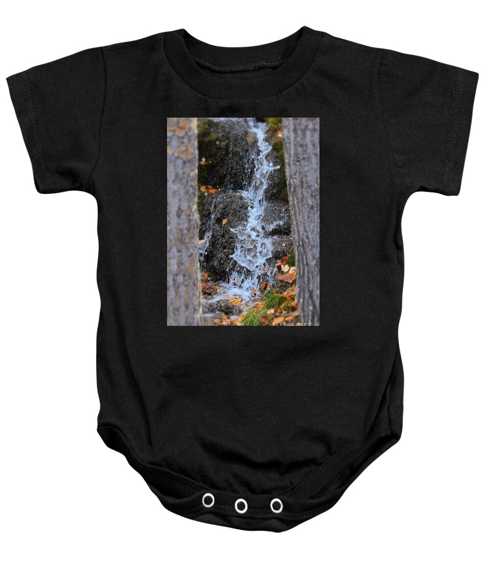 Framed Waterfall Baby Onesie featuring the photograph Framed Falls by Ann E Robson