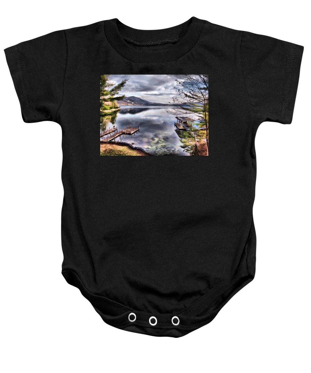 Lake Baby Onesie featuring the digital art Friends Point Reflections by Russel Considine