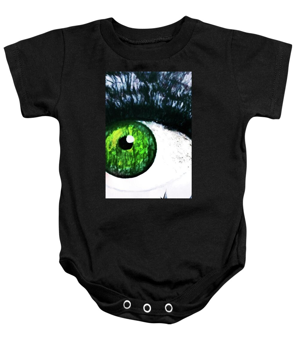 Fright Baby Onesie featuring the painting Frightening Eye by Anna Adams