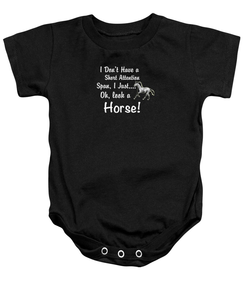 Cute Baby Onesie featuring the digital art Funny Horse Short Attention Span by Jacob Zelazny