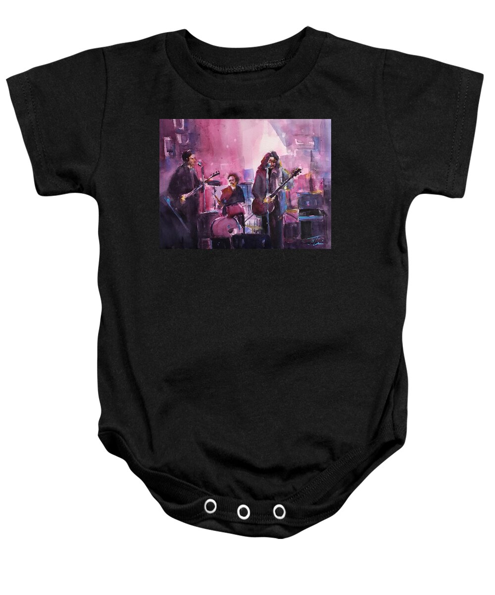 Musicians Baby Onesie featuring the painting Garage Band by Judith Levins