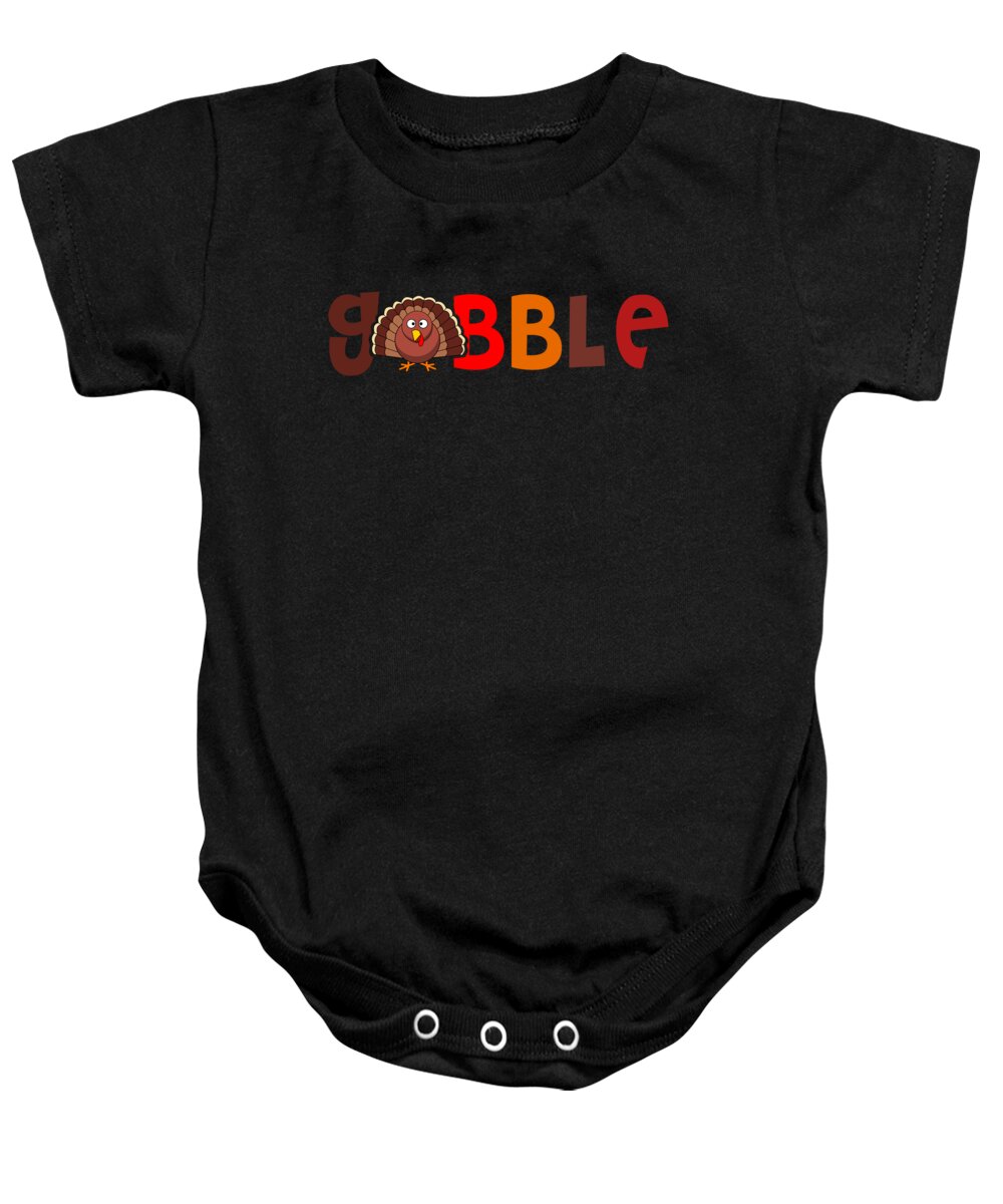 Thanksgiving Turkey Baby Onesie featuring the digital art Gobble Cute Thanksgiving Turkey Day by Jacob Zelazny