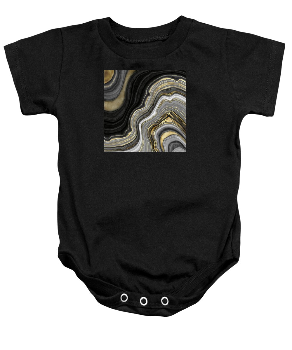Gold And Black Agate Baby Onesie featuring the painting Gold And Black Agate by Modern Art
