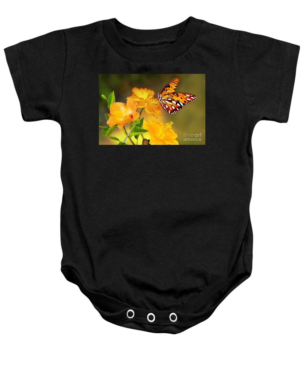 Butterfly Baby Onesie featuring the mixed media Golden Delight by Morag Bates