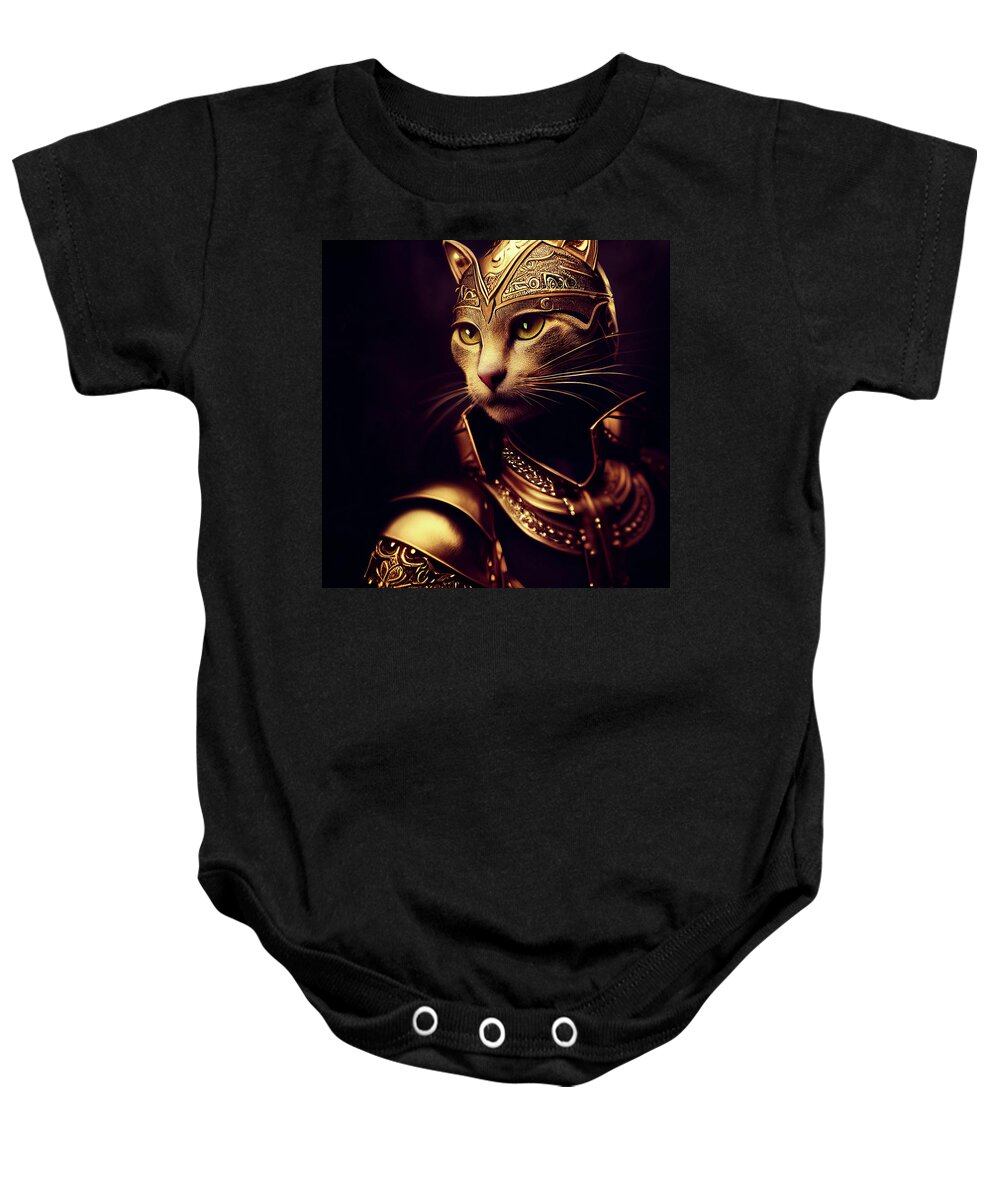Cat Warriors Baby Onesie featuring the digital art Goldie the Warrior Cat by Peggy Collins