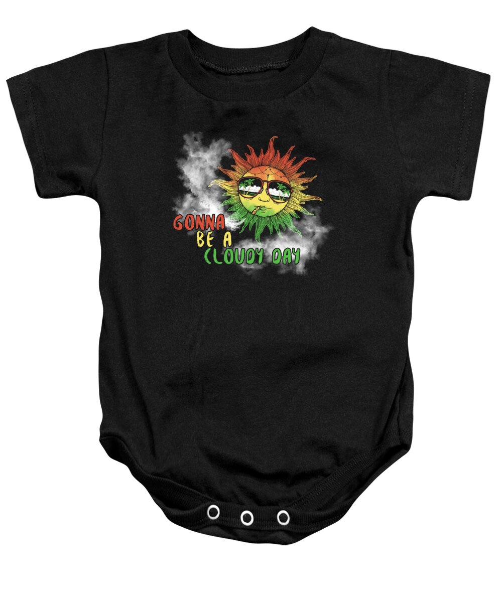 Cheech Baby Onesie featuring the digital art Gonna Be A Cloudy Day Hipster Stoner Sun by Jacob Zelazny