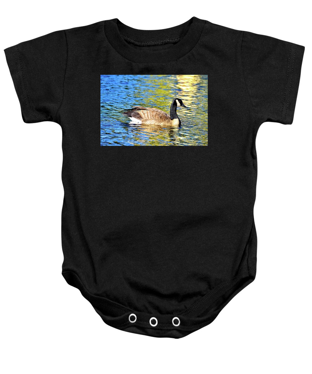 Sun Baby Onesie featuring the photograph Goose and Sun Reflections by David Lawson