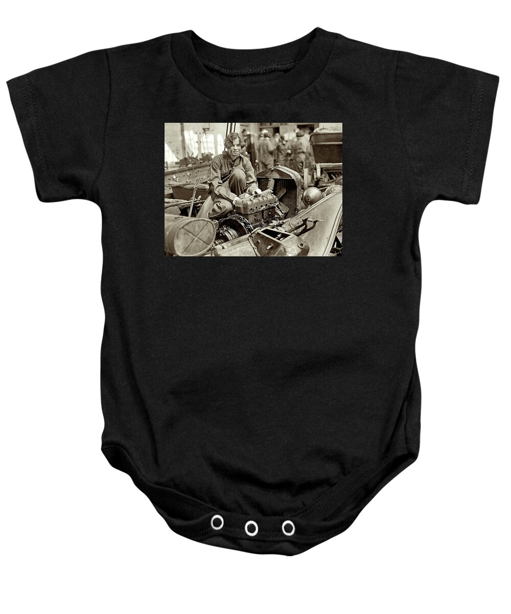 Ford Baby Onesie featuring the photograph Grace Working on the Model T Ford by DK Digital