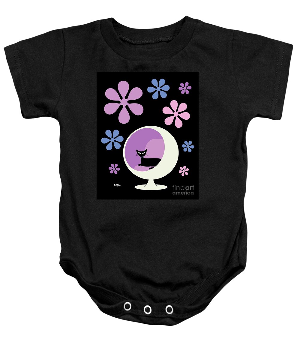Retro Baby Onesie featuring the digital art Groovy Flowers Ball Chair 2 by Donna Mibus