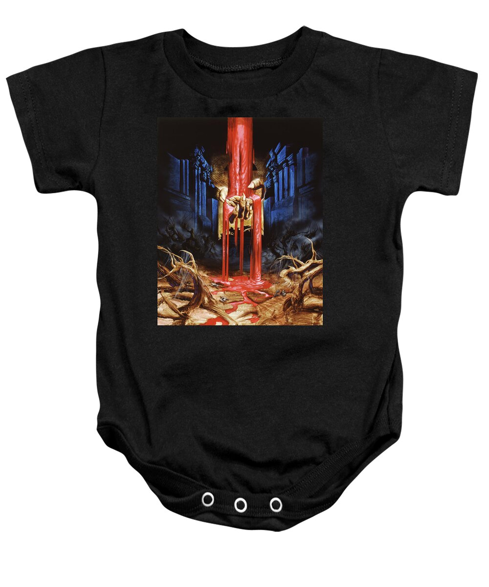 Heavy Metal Baby Onesie featuring the painting Gutted - Bleed For Us To Live by Sv Bell