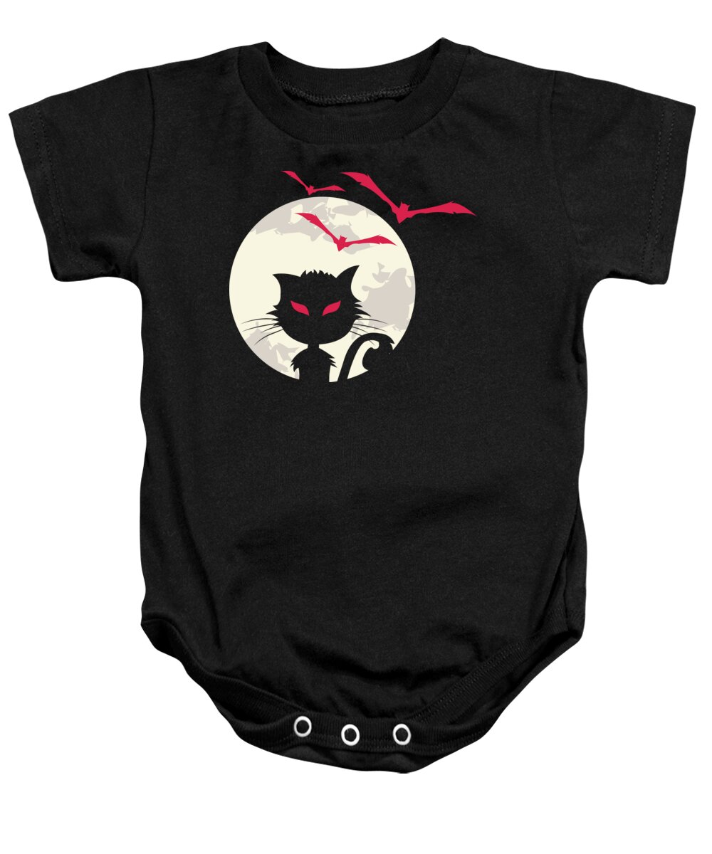 Halloween Baby Onesie featuring the digital art Halloween Vampire Cat Moon Bats by Jacob Zelazny