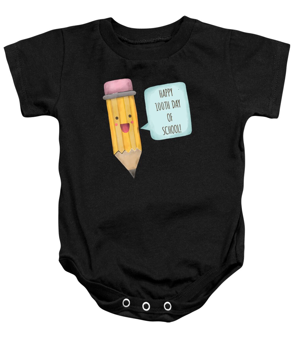 Funny Baby Onesie featuring the digital art Happy 100th Day Of School by Flippin Sweet Gear