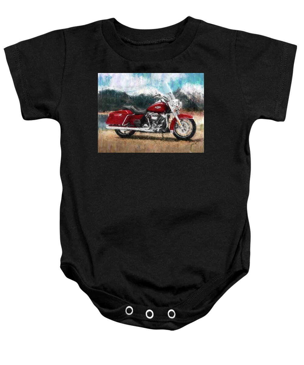 Motorcycle Baby Onesie featuring the painting Harley-Davidson Road King 2021 Motorcycleby Vart by Vart