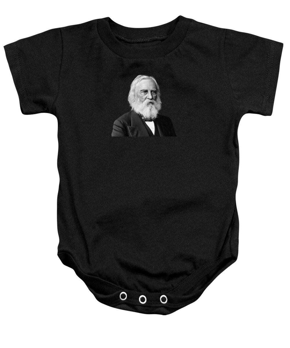 Henry Longfellow Baby Onesie featuring the photograph Henry Wadsworth Longfellow Portrait - Circa 1876 by War Is Hell Store