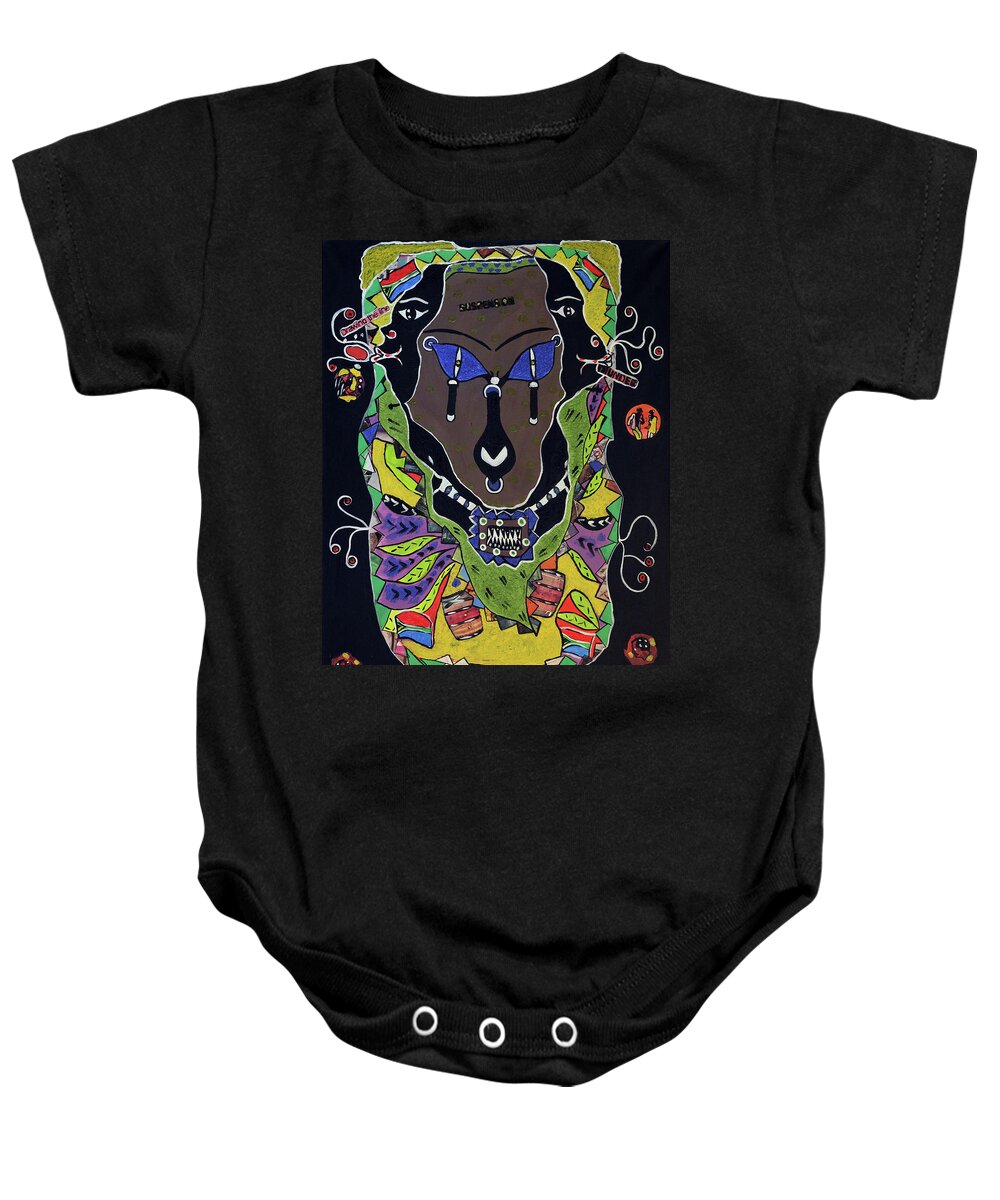 Soweto Baby Onesie featuring the painting Here I Am by Nkuly Sibeko