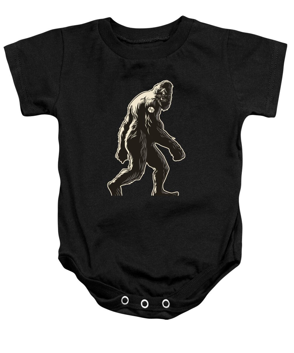 T Shirt Baby Onesie featuring the painting Hide and Seek World Champion USA Flag Shirt Bigfoot is Real Funny Tees Short-Sleeve Big Foot by Tony Rubino
