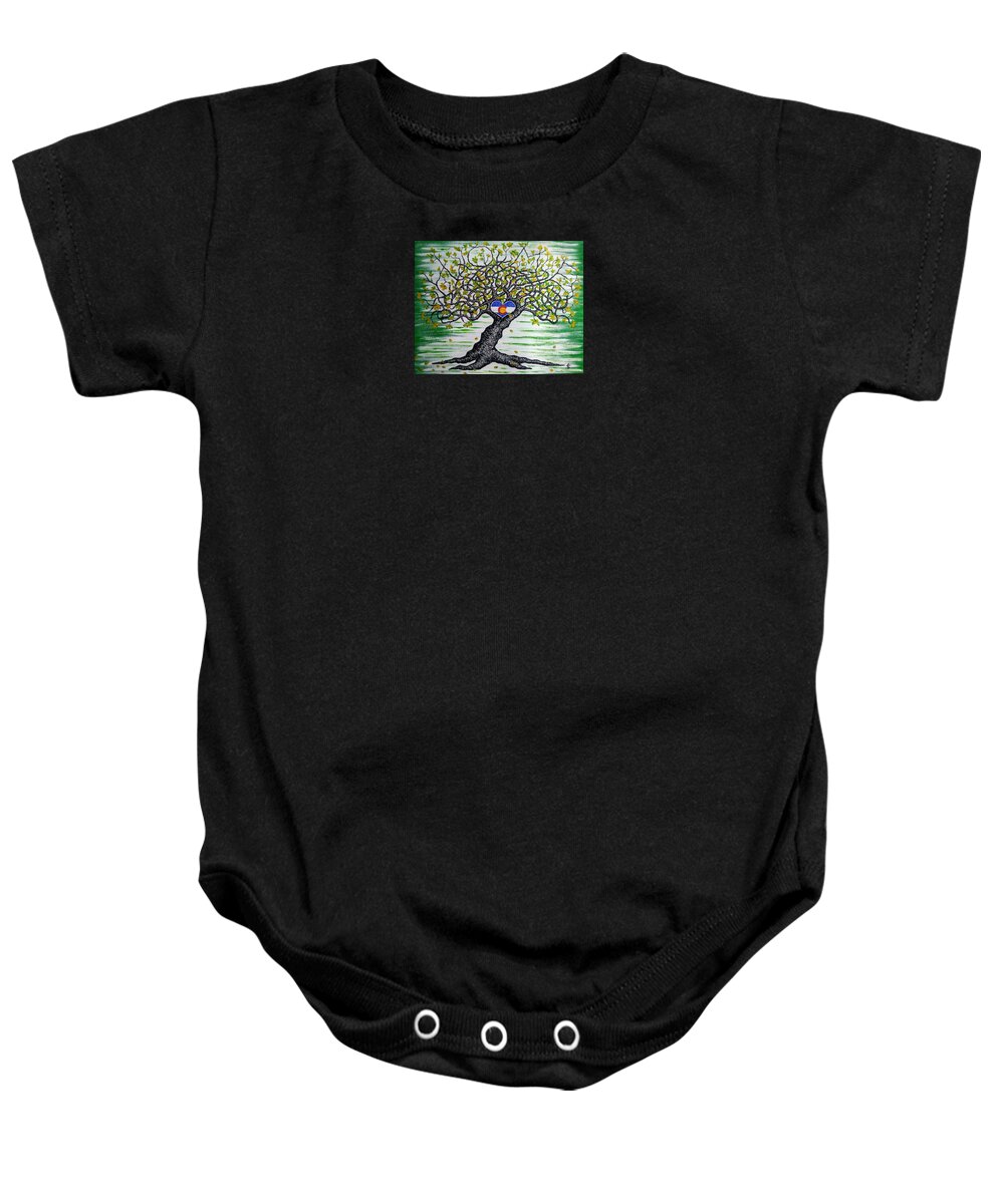 Home Baby Onesie featuring the drawing Home w/ Colorado flag Love Tree by Aaron Bombalicki