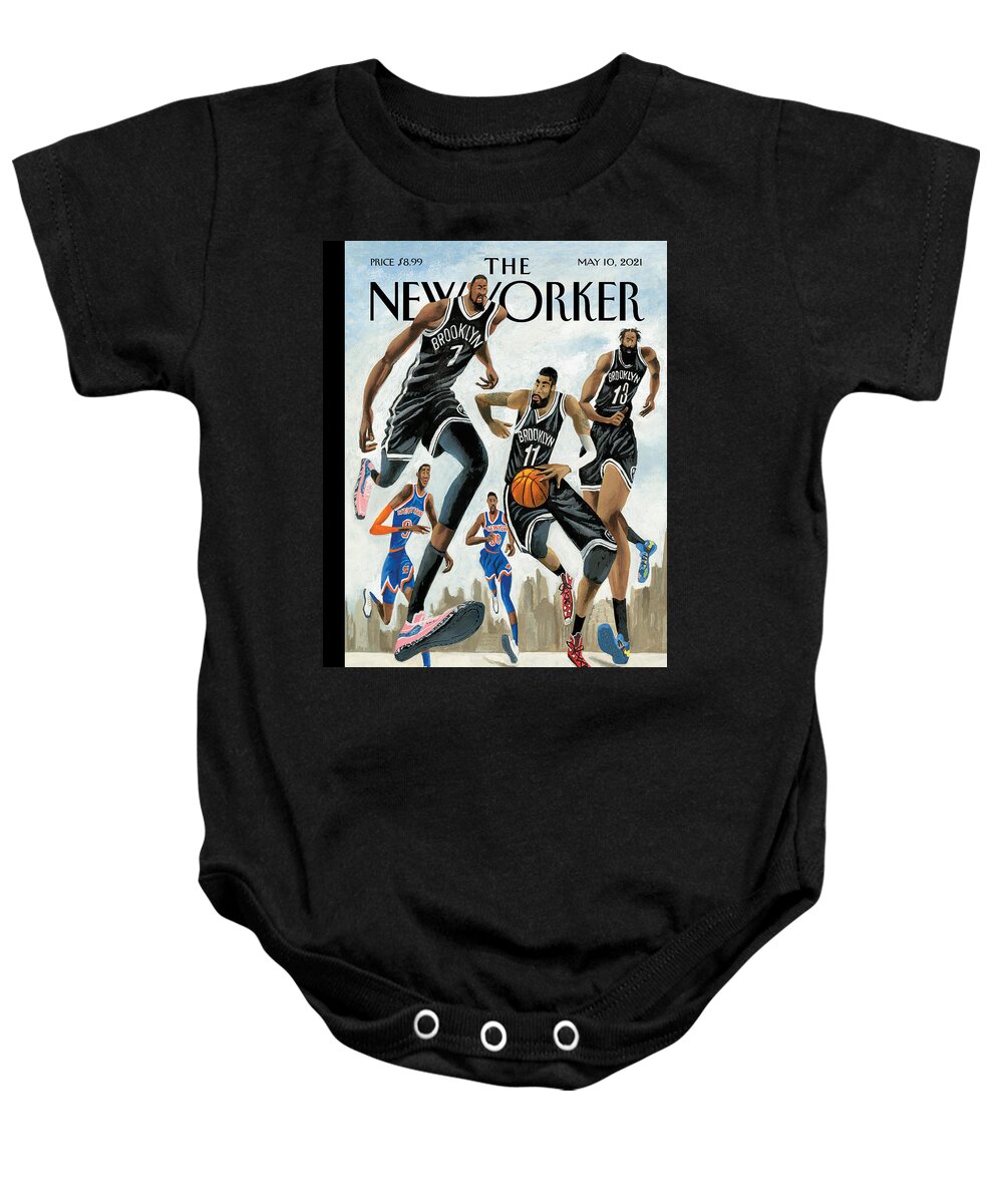 Nyc Baby Onesie featuring the painting Hoop Dreams in New York by Mark Ulriksen