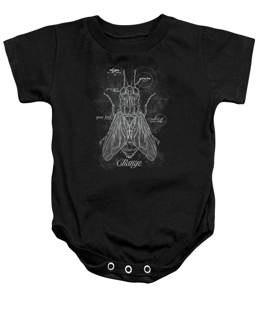 Rock Baby Onesie featuring the drawing House of Flies by Ludwig Van Bacon