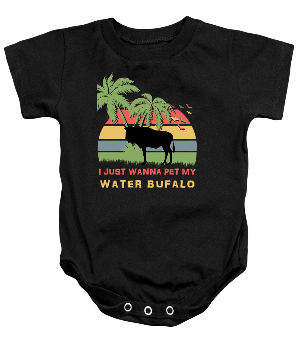 I Baby Onesie featuring the digital art I just wanna pet my Water Buffalo by Megan Miller