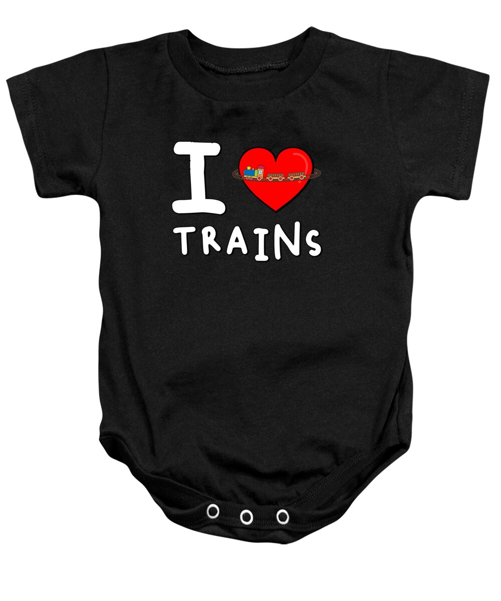 Funny Baby Onesie featuring the digital art I Love Trains by Flippin Sweet Gear