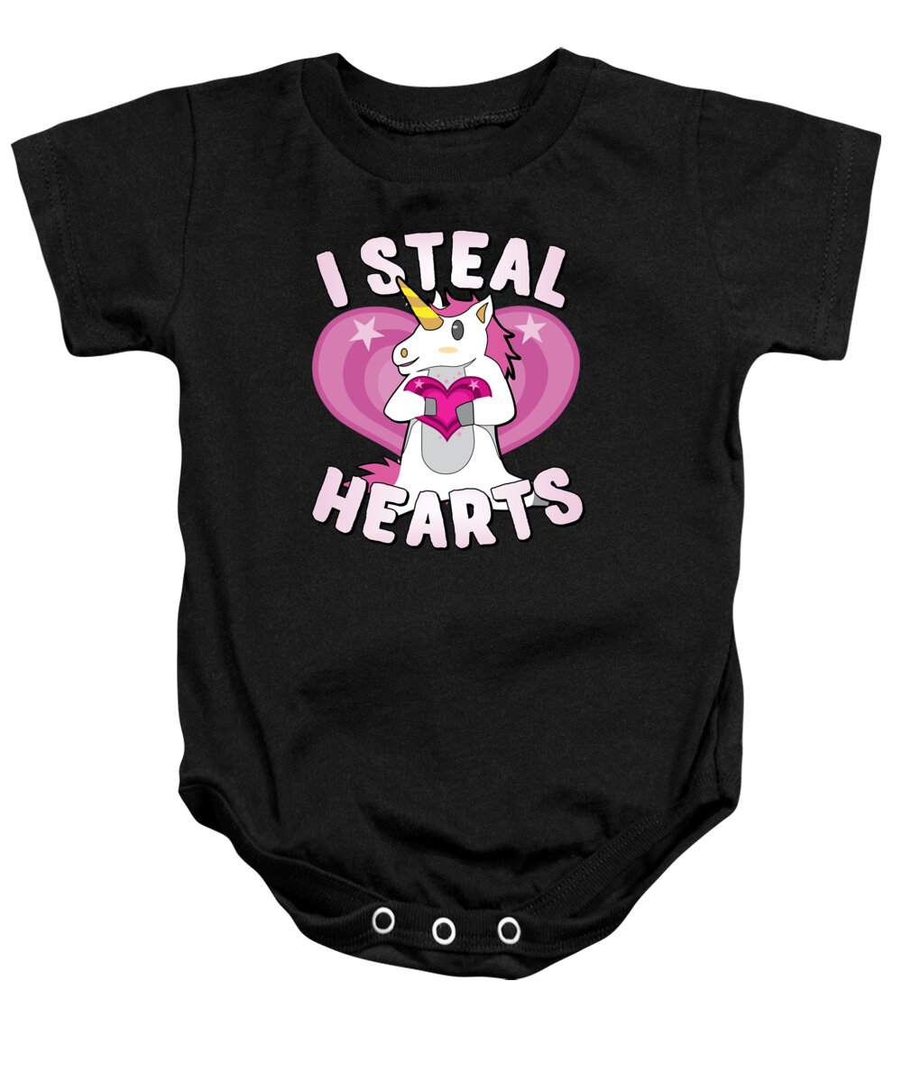 Cool Baby Onesie featuring the digital art I Steal Hearts Unicorn Valentines Day by Flippin Sweet Gear