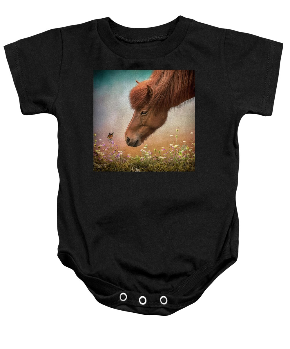 Icelandic Horse Baby Onesie featuring the digital art Icelandic Horse by Maggy Pease
