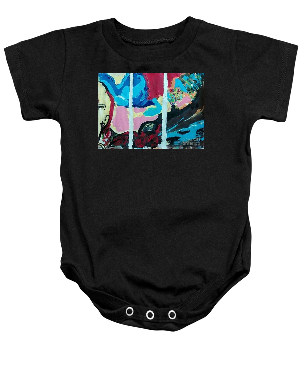 Abstract Baby Onesie featuring the painting Imagination Triptych by Denise Morgan