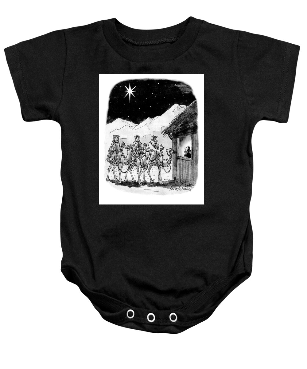 “will She Know What This Is In Reference To?” Three Wise Men Baby Onesie featuring the drawing In Reference To by Mort Gerberg