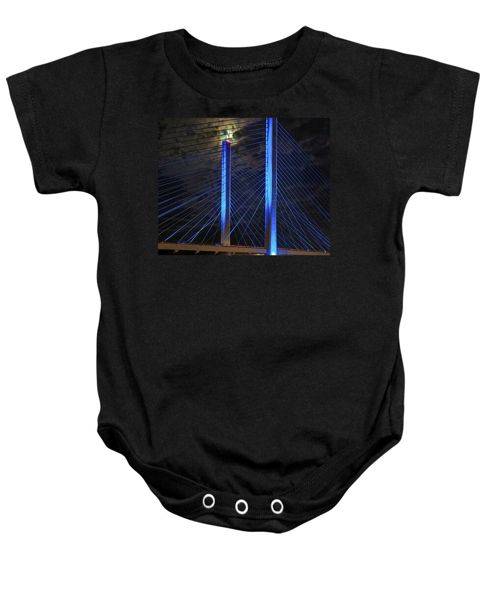 Full Moon Baby Onesie featuring the photograph Indian River Bridge Candlestick by Bill Swartwout
