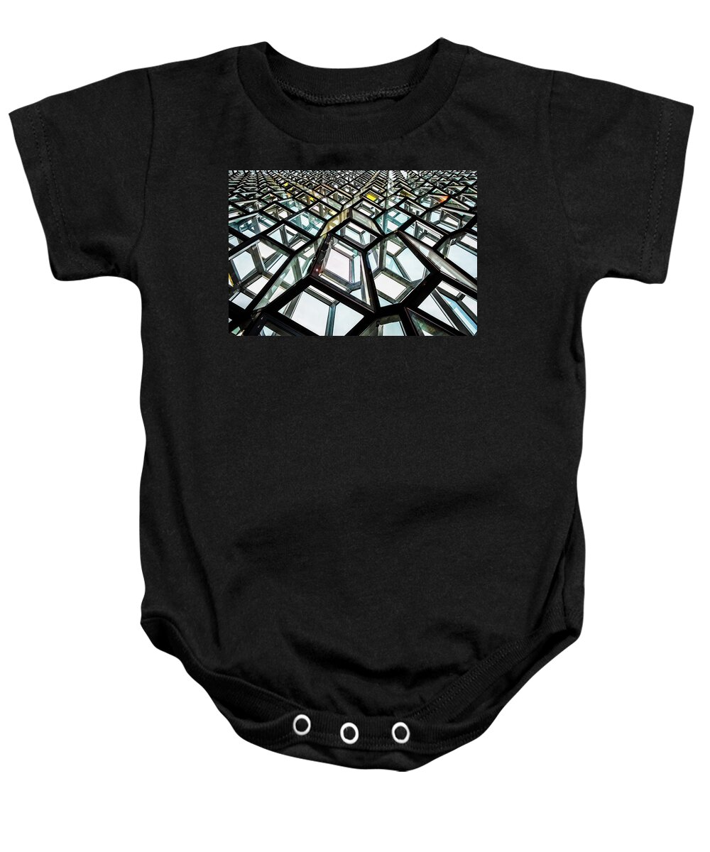 Harpa Concert Hall Baby Onesie featuring the photograph Interior of Harpa Concert Hall in Reykjavik Iceland by Alexios Ntounas
