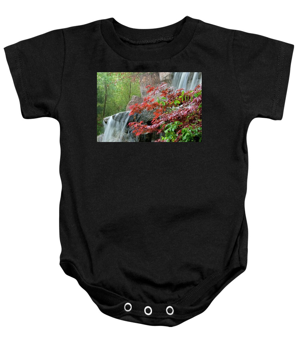 Japanese Baby Onesie featuring the photograph Japanese Garden Waterfall Albuquerque by Mary Lee Dereske