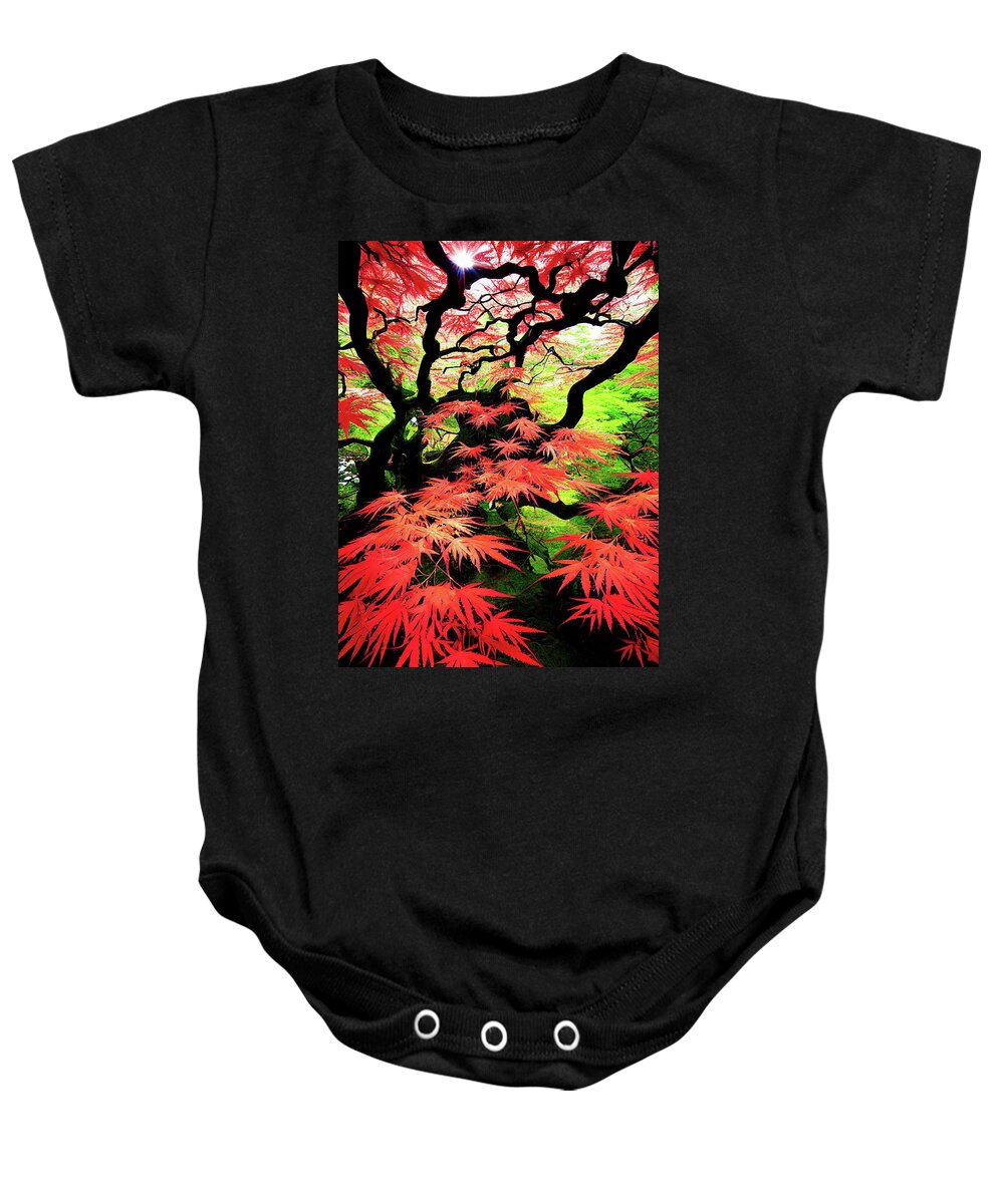 Japanese Maple Baby Onesie featuring the digital art Japanese Maple 01 Red and Green by Matthias Hauser