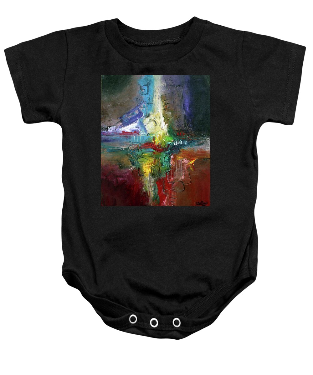 Abstract Baby Onesie featuring the painting Jazz Happy by Jim Stallings