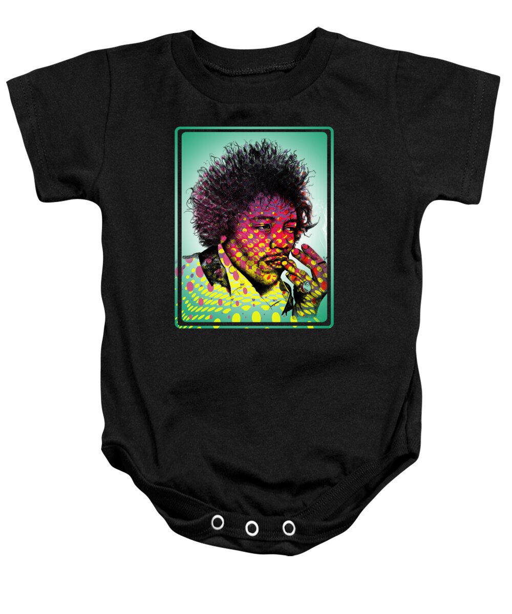 Jimi Hendrix Baby Onesie featuring the digital art Jimi Hendrix Portrait 1 by Mark Ashkenazi
