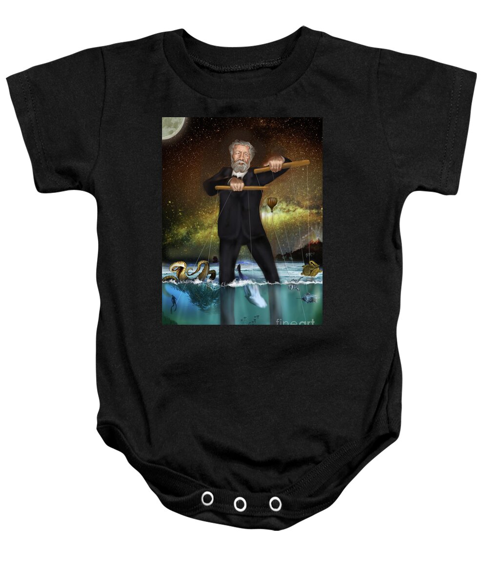 Jule Vernes - The Master Puppeteer Of Science Fiction Baby Onesie featuring the painting Jule Vernes - The Master Puppeteer of Science Fiction by Remy Francis