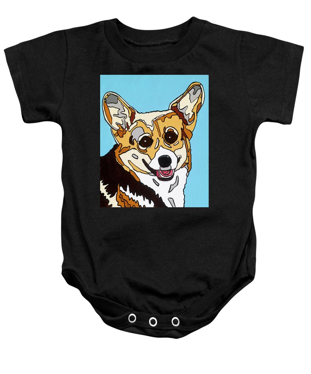 Corgi Dog Pet Baby Onesie featuring the painting Katerina by Mike Stanko
