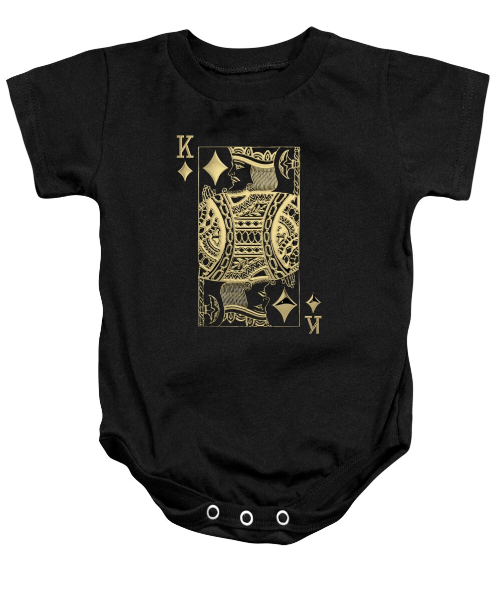 'gamble' Collection By Serge Averbukh Baby Onesie featuring the digital art King of Diamonds in Gold on Black by Serge Averbukh