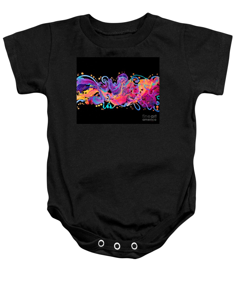 Candy-colored Vibrant Compelling Dynamic Fun Colorful Abstract Expressionist Contemporary Art Modern Art Baby Onesie featuring the painting Knarly Twisted Cool 8737 by Priscilla Batzell Expressionist Art Studio Gallery