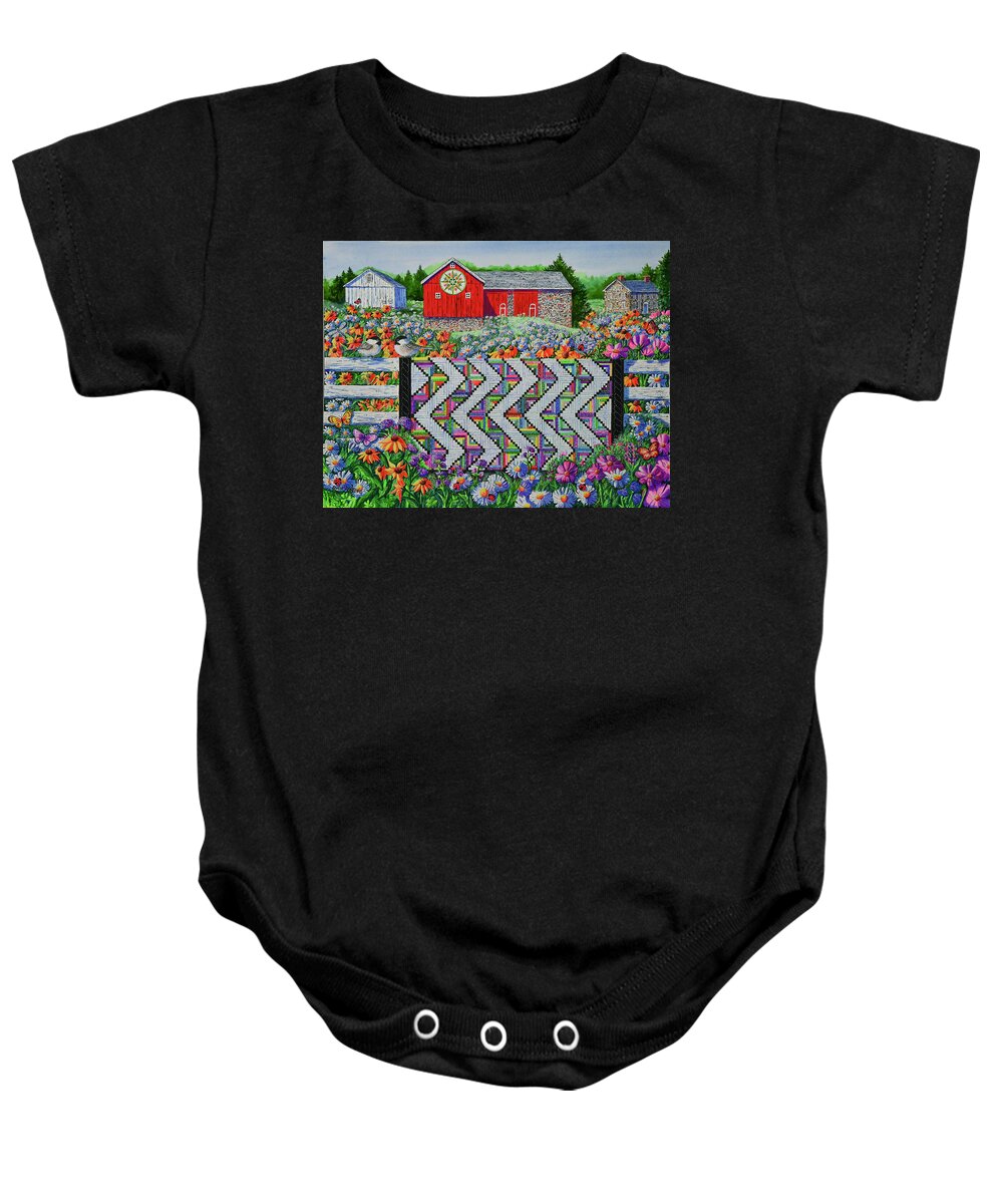 Barn Baby Onesie featuring the painting Kutztown Quilt Barn 2022 by Diane Phalen