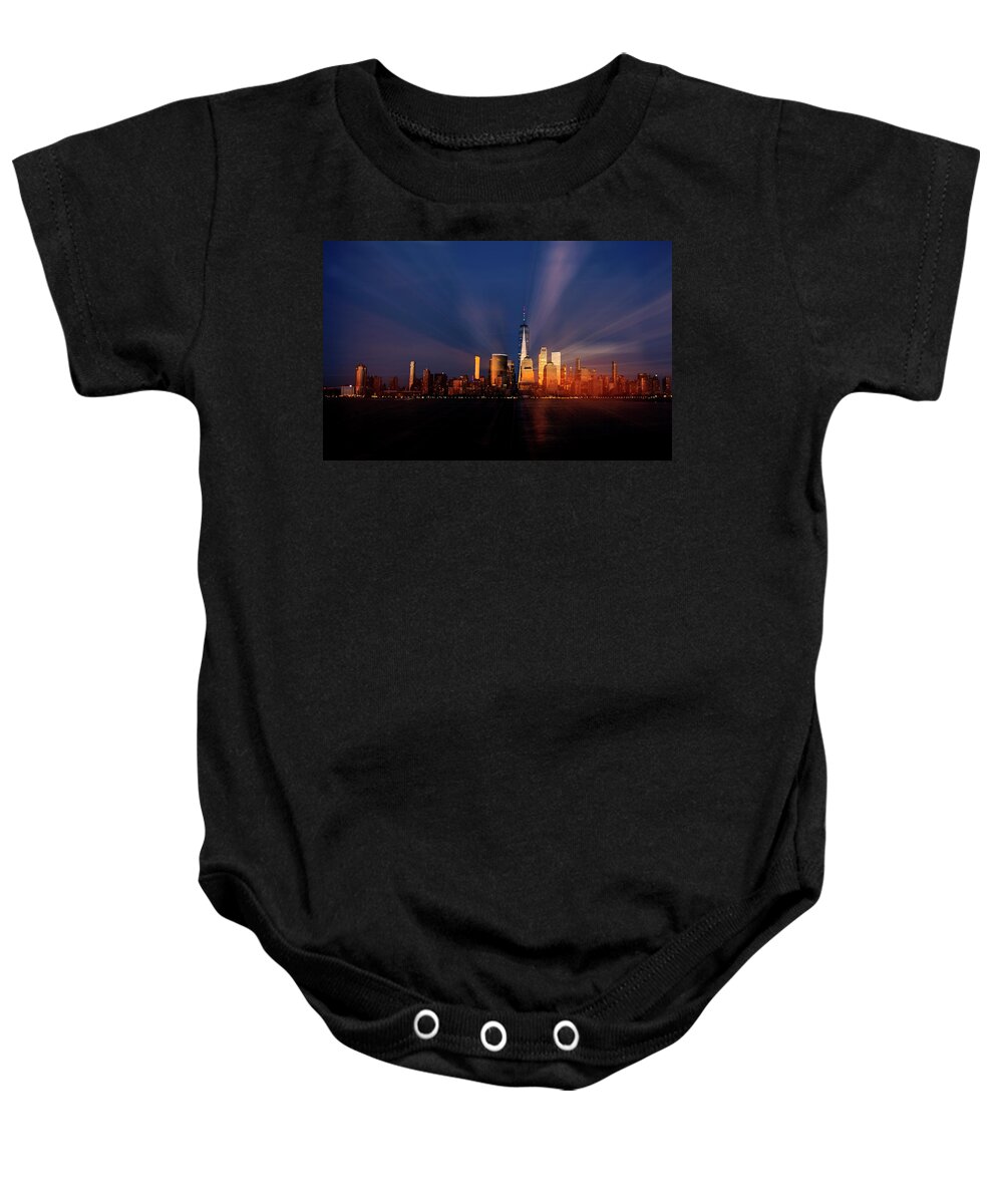 Nyc Baby Onesie featuring the photograph Last Light over NYC by Alina Oswald