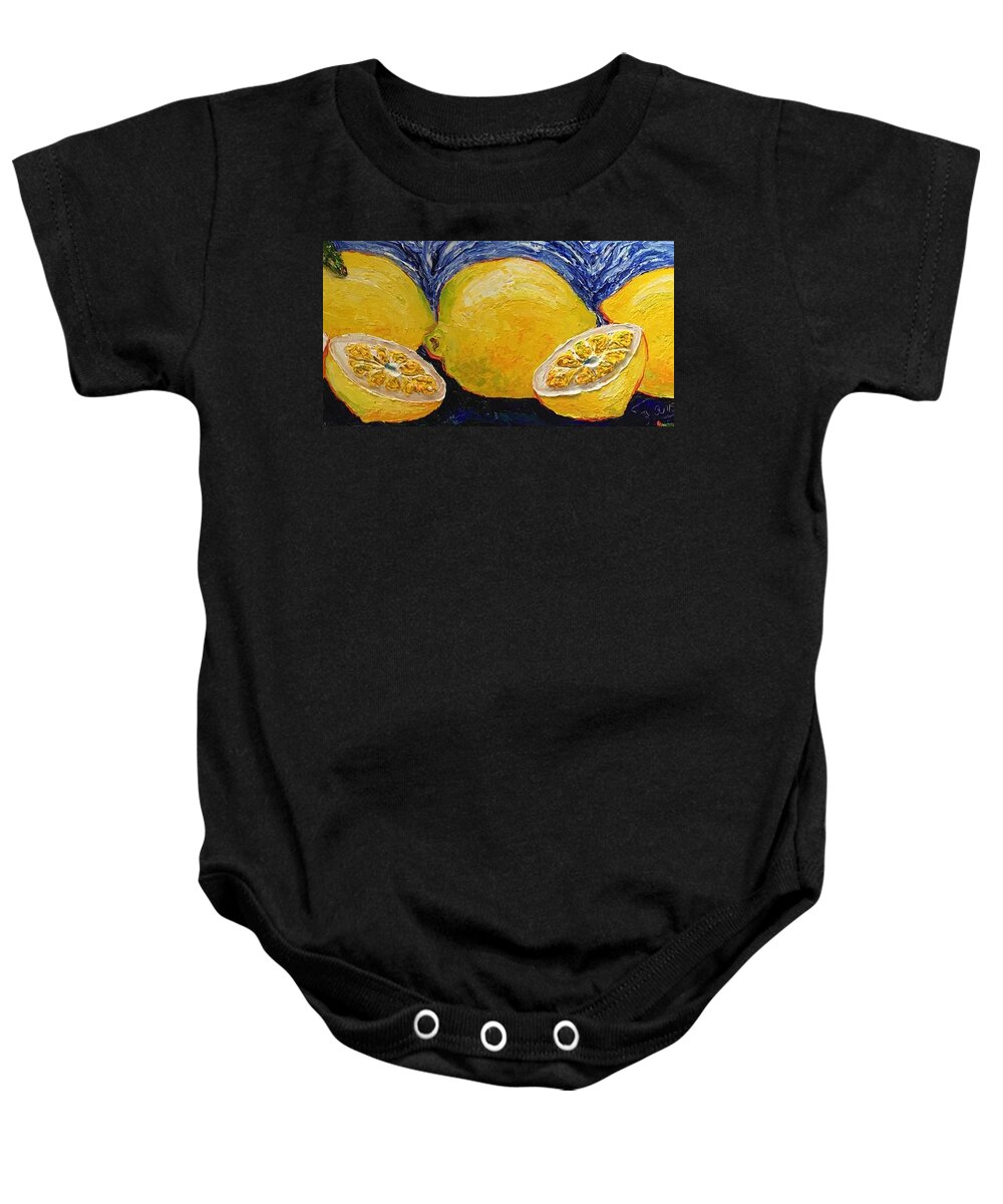 Citrus Baby Onesie featuring the painting Lemons in Line by Paris Wyatt Llanso