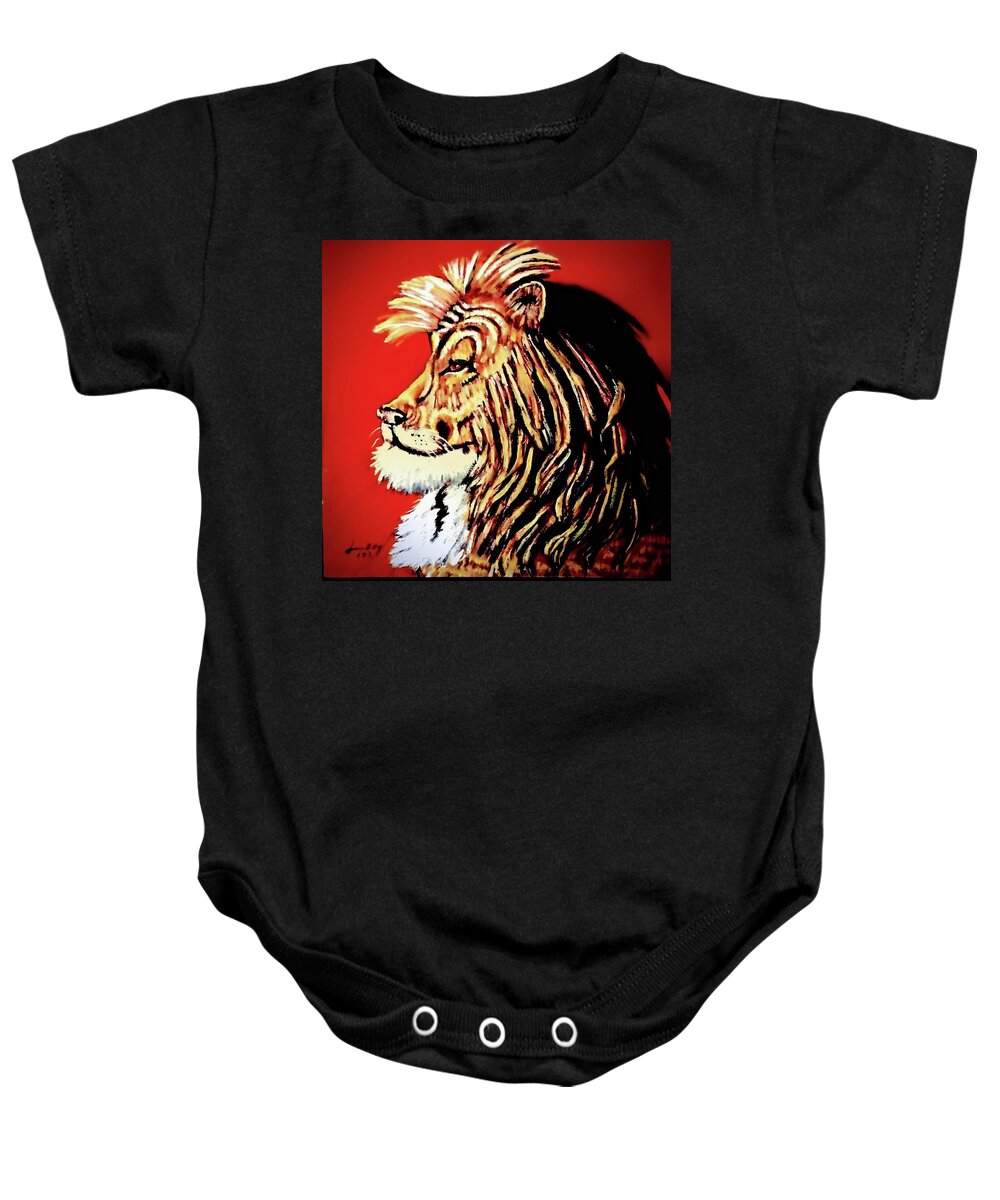 Lion Baby Onesie featuring the painting Leo by Duane Corey