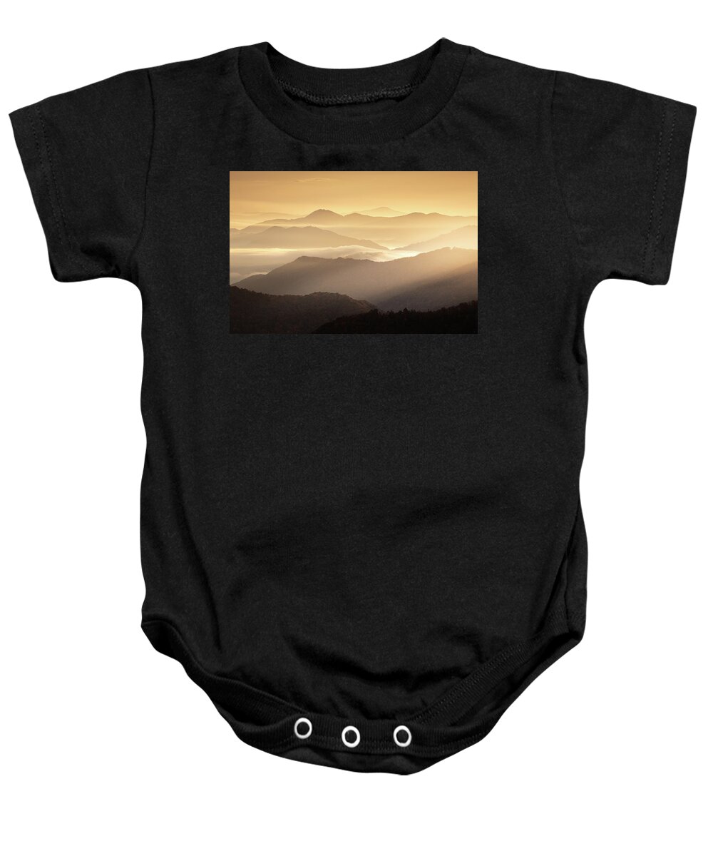 Maggie Valley Baby Onesie featuring the photograph Light Touches The Blue Ridge Mountains by Jordan Hill