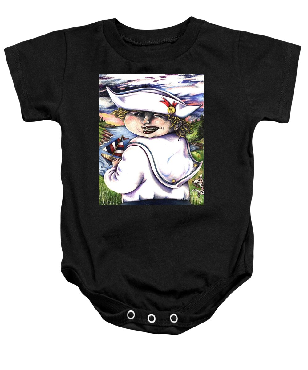 Whimsical Baby Onesie featuring the drawing Little Elmo by Valerie White